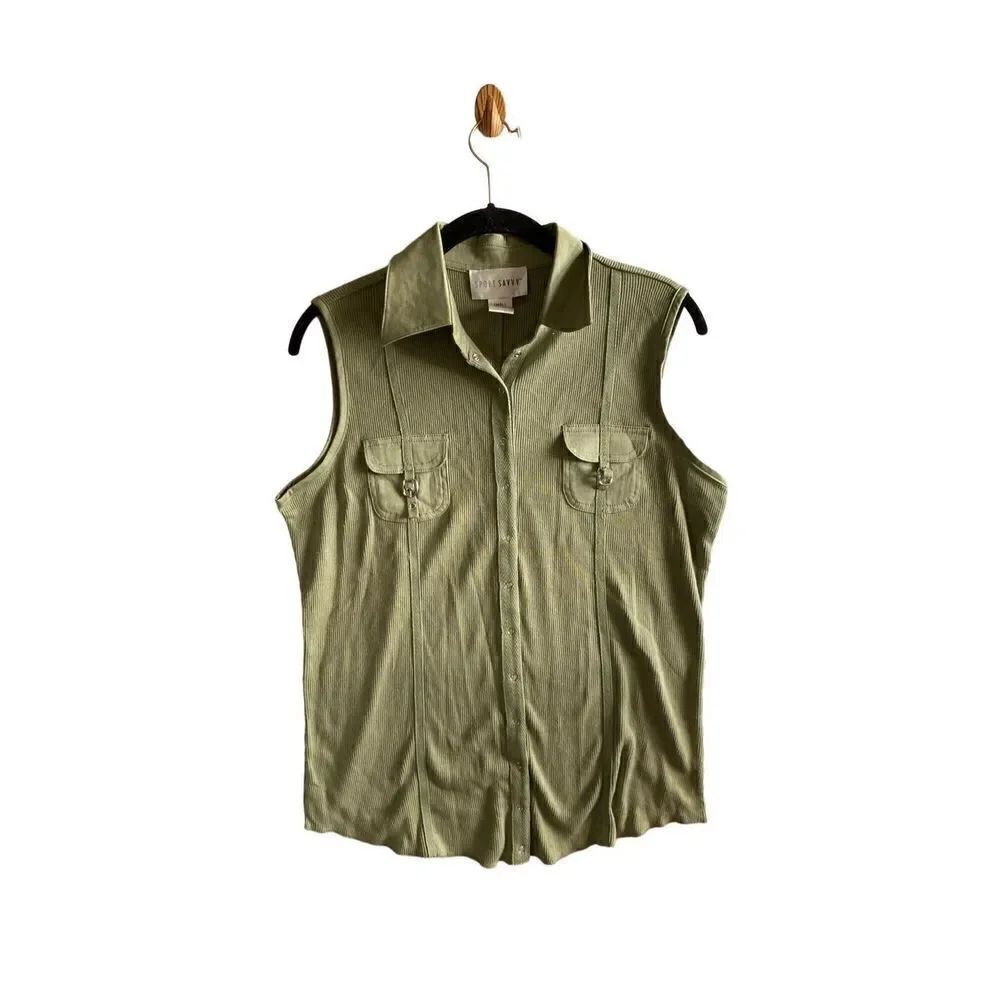 Sports savvy, women’s Ribbed, green, 100% cotton Sleeveless tank, size small